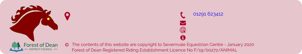 The contents of this website are copyright to Severnvale Equestrian Centre - January 2020 Forest of Dean Registered Riding Establishment Licence No F/19/00272/ANIMAL      01291 623412  Forest of Dean DISTRICT COUNCIL